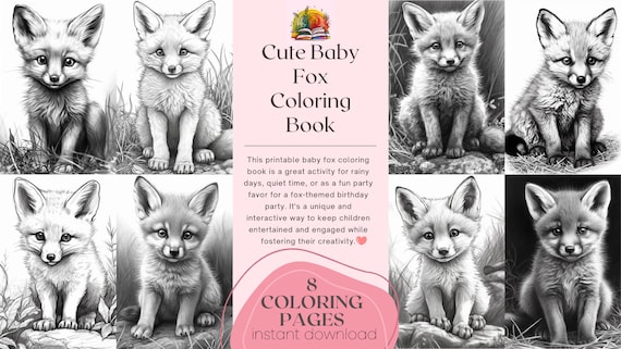 Cute baby fox coloring book baby fox coloring page coloring pages for kids instant download pdf animal coloring books for children