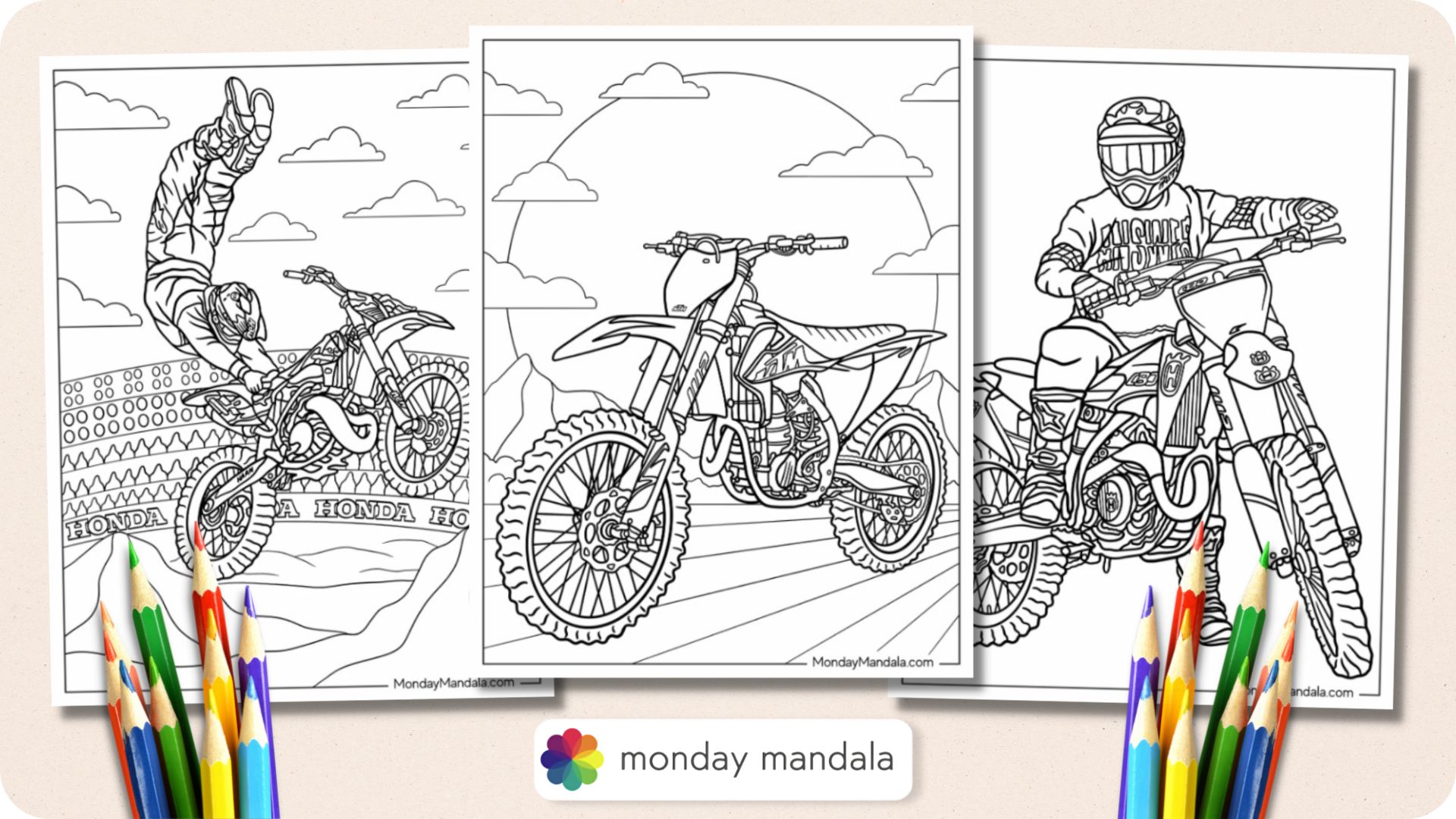 Dirt bike coloring pages free pdf printables