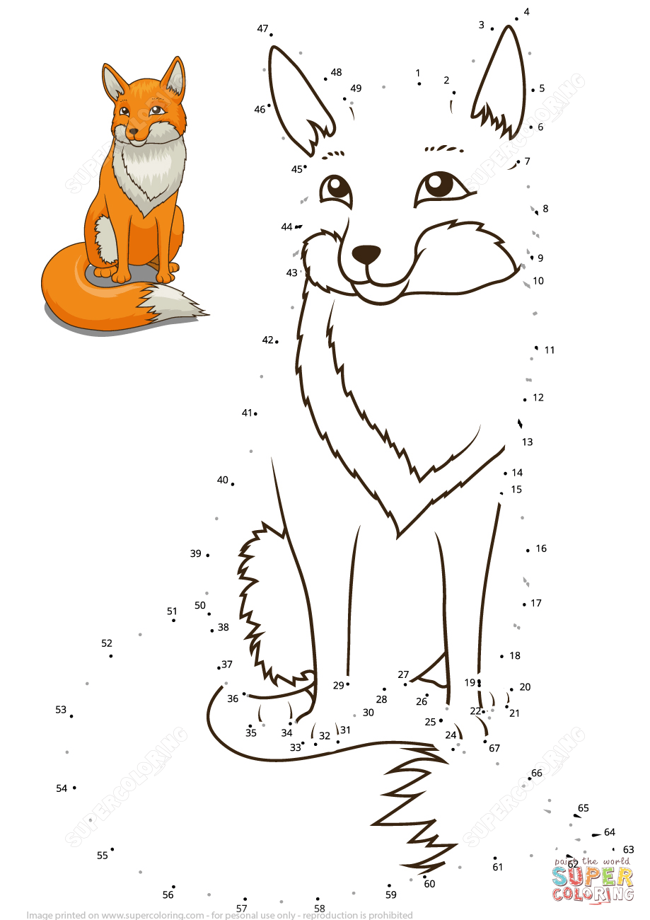 Fox dot to dot free printable coloring pages