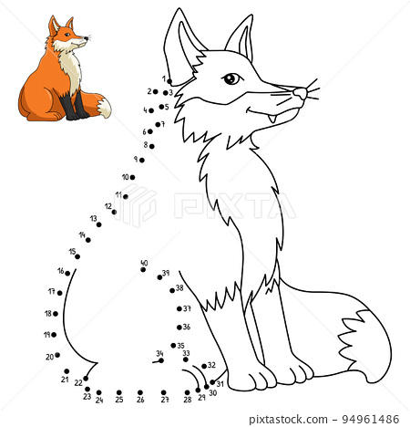 Dot to dot fox isolated coloring page for kids