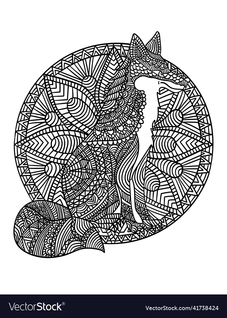 Fox mandala coloring pages for adults royalty free vector