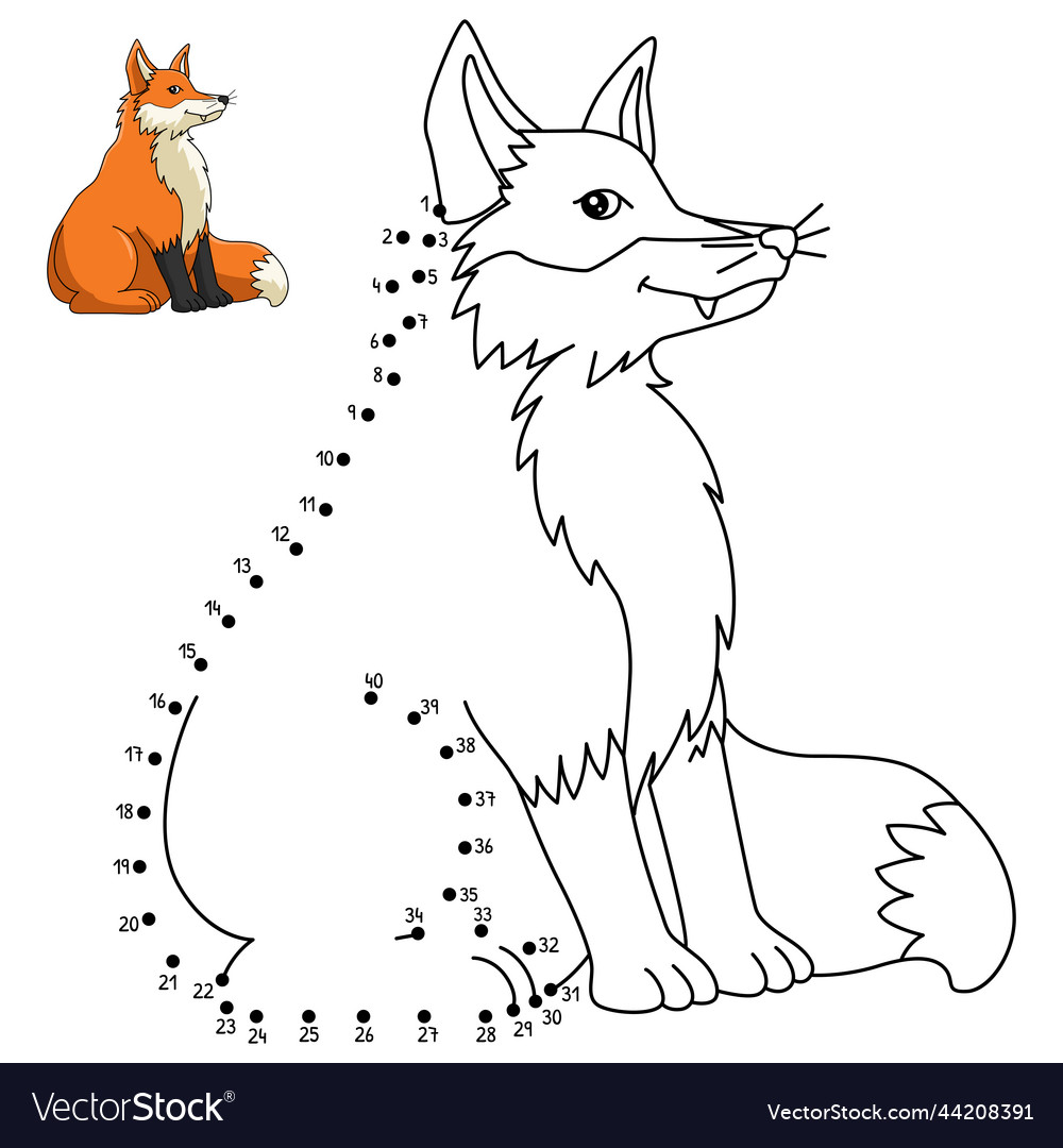 Dot to fox isolated coloring page for kids vector image