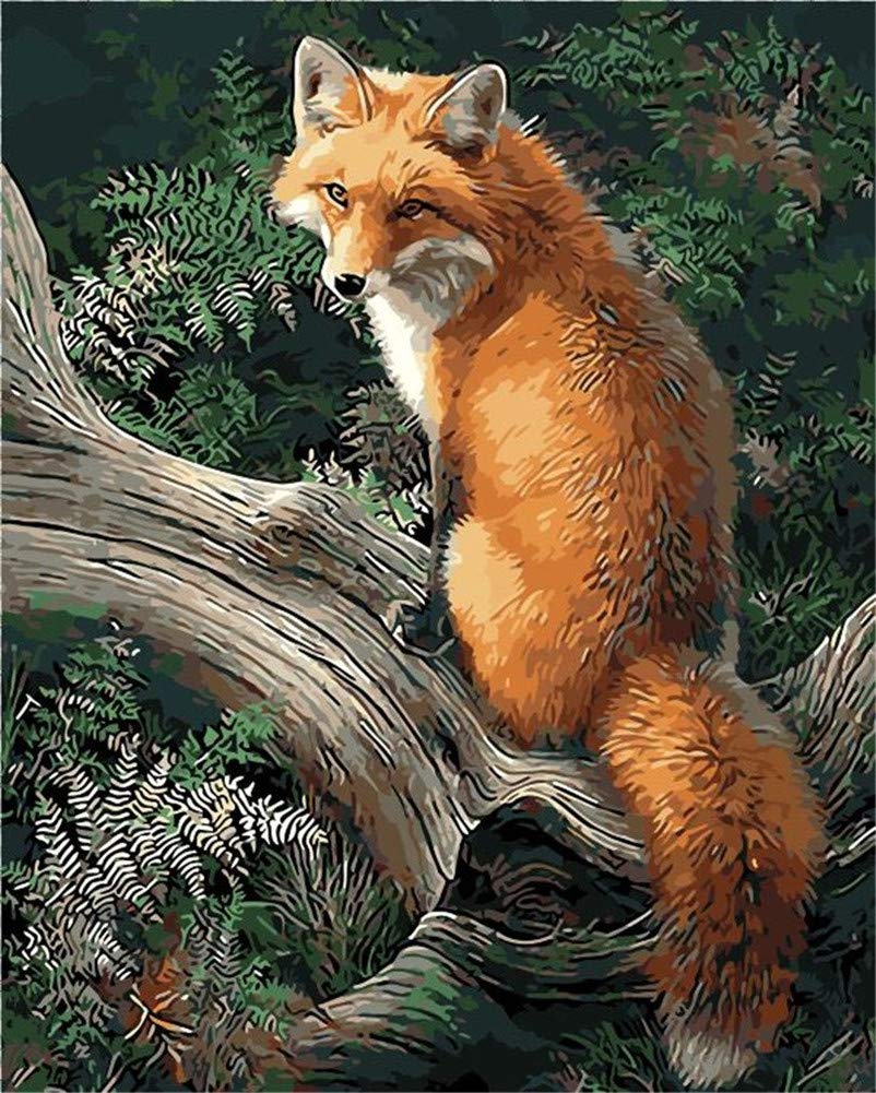 Yeesam art paint by numbers for adults children fox by a tree animals x inch linen canvas acrylic diy number painting kits wall art der gifts toys games