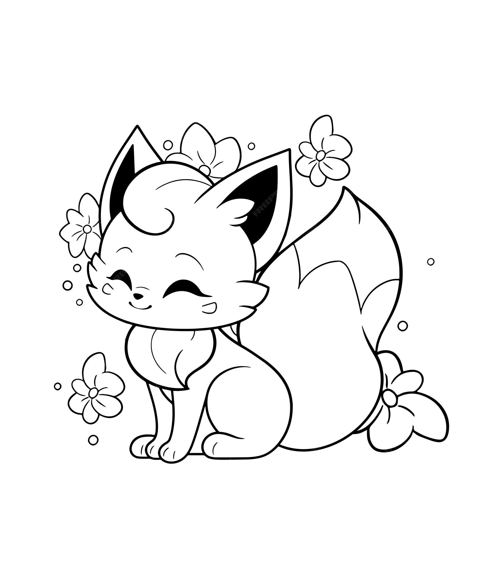 Premium vector cute fox printable coloring pages for children handdrawn vector illustration