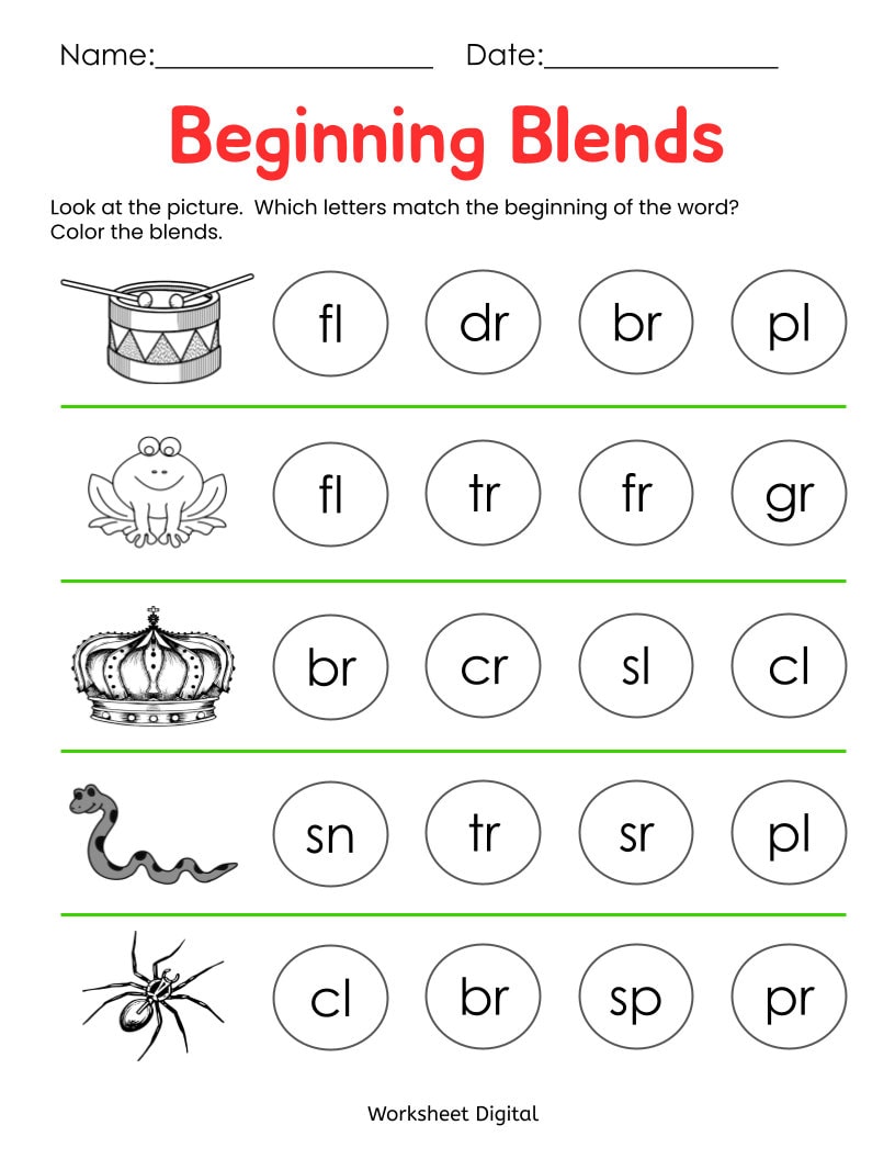 Printable beginning blends worksheets for kindergarten preschool homeschool educational printables homework worksheets blend sounds