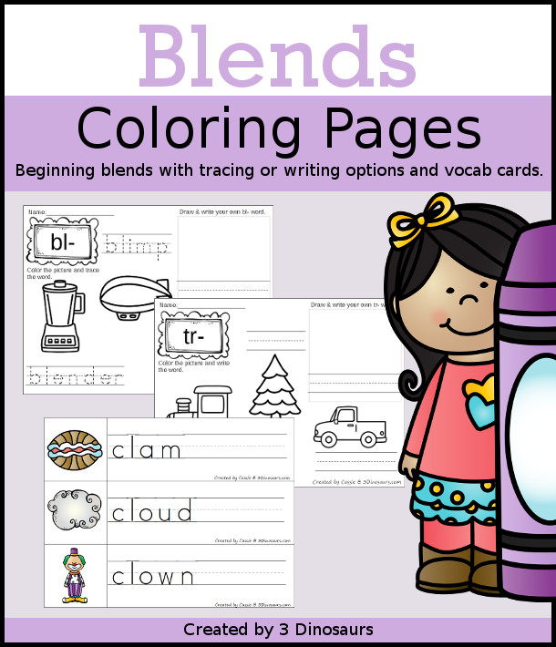 Free blends coloring pages dr fl fr gl dinosaurs