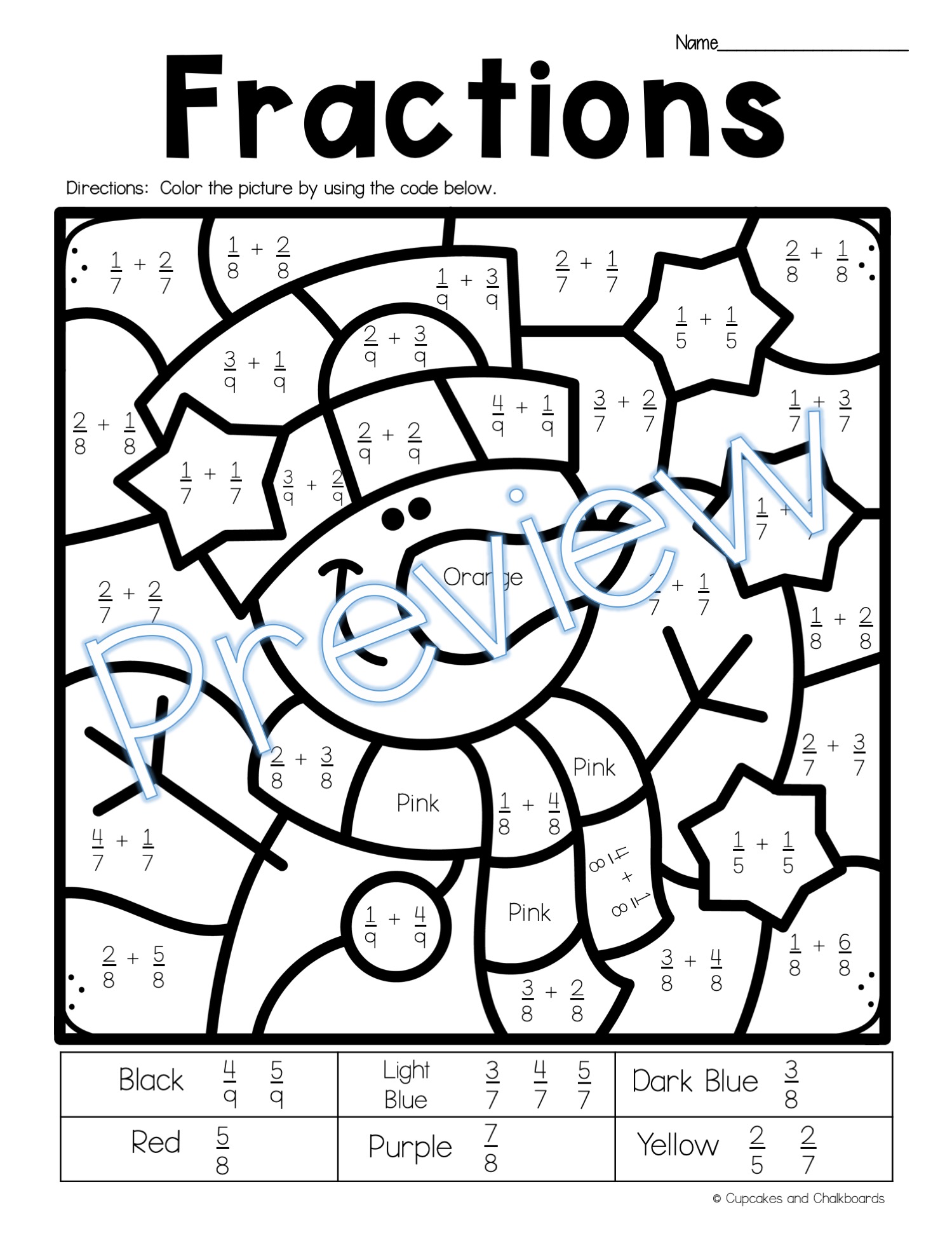 Adding and subtracting fractions with like denominators fraction coloring made by teachers