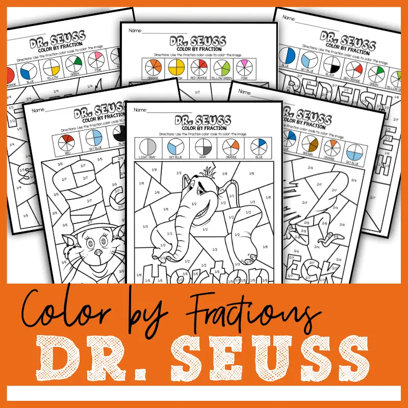 Dr seuss color by fraction for elementary students