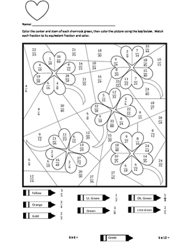 Shamrock equivalent fraction coloring sheet by wisteacher tpt