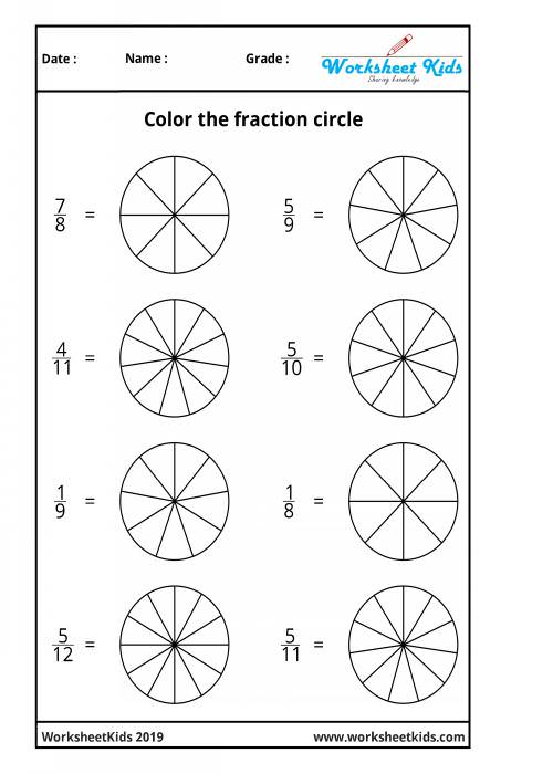 Fraction circles coloring printable worksheets rd th th grades