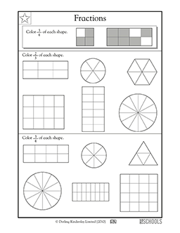 Fractions coloring parts of shapes rd grade math worksheet