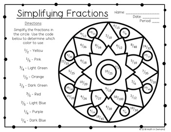 Simplifying fractions coloring worksheet free by math in demand tpt