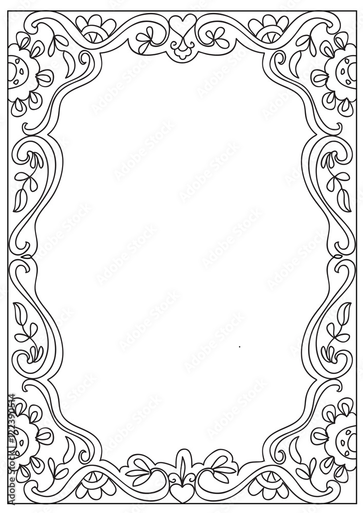 Decorative abstract square a format coloring page frame isolated on white illustration