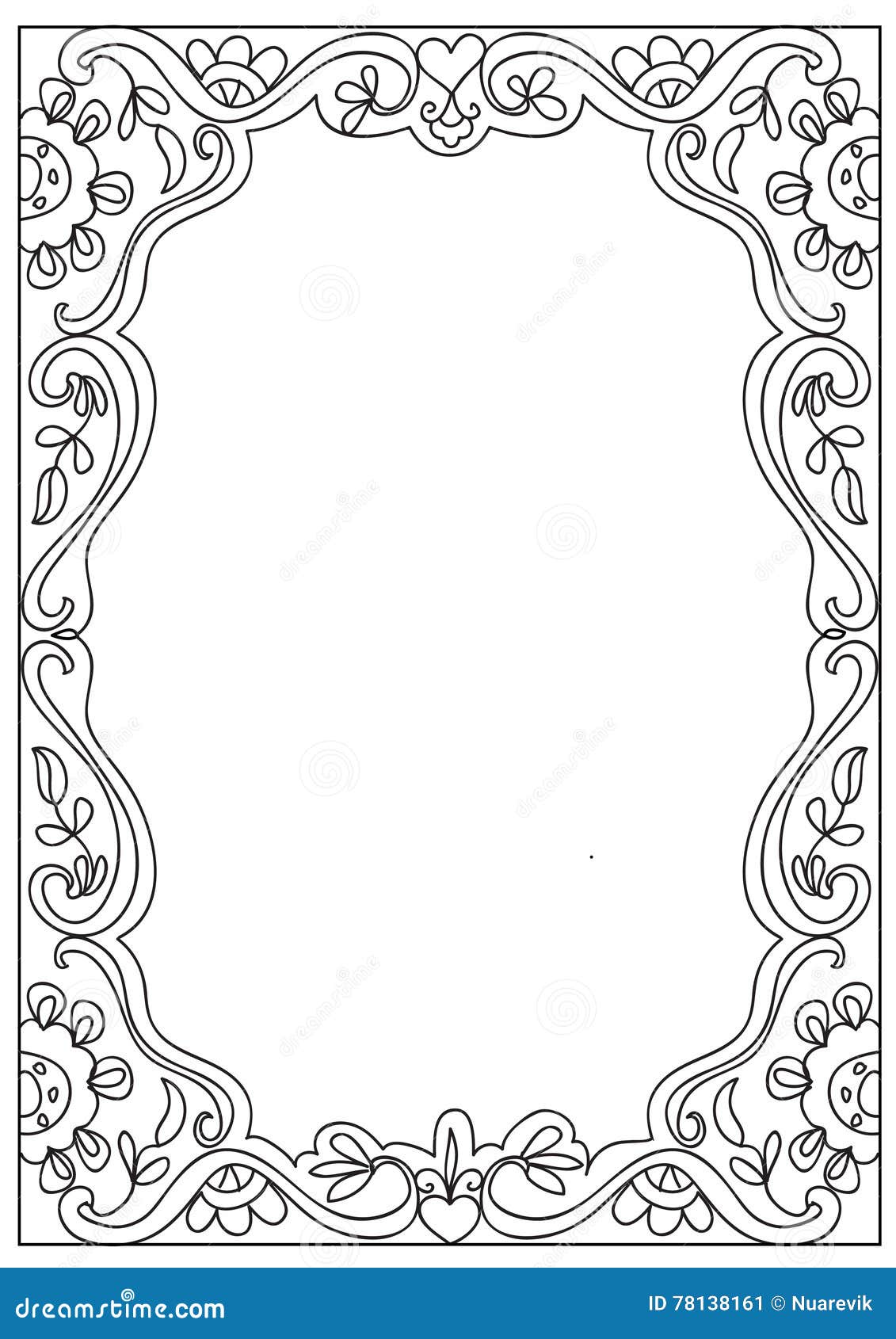 Decorative square a format coloring page frame isolated on white stock illustration