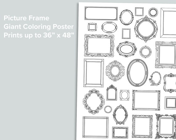 Picture frames giant coloring poster homeschool printables black and white large coloring pages artist color empty frame instant download