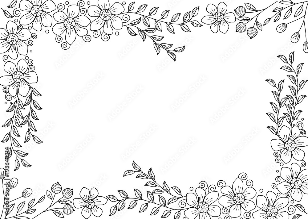 Flower frame coloring book for adult doodle stylevector illustration handdrawn vector