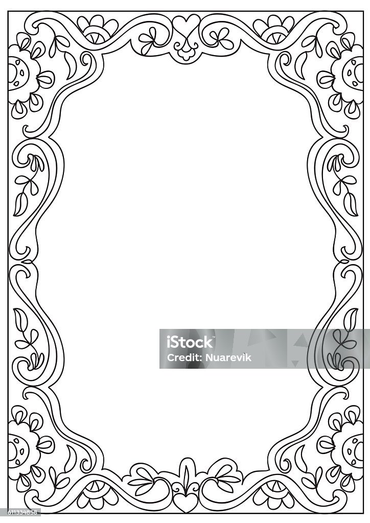 Decorative square coloring page frame isolated on white stock illustration