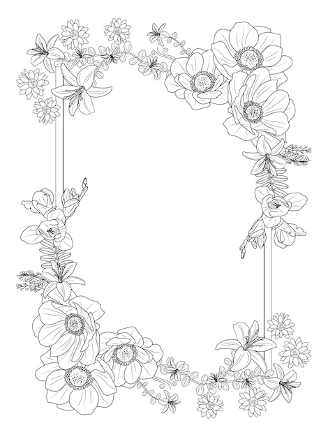 Premium vector coloring book series of floral frame page