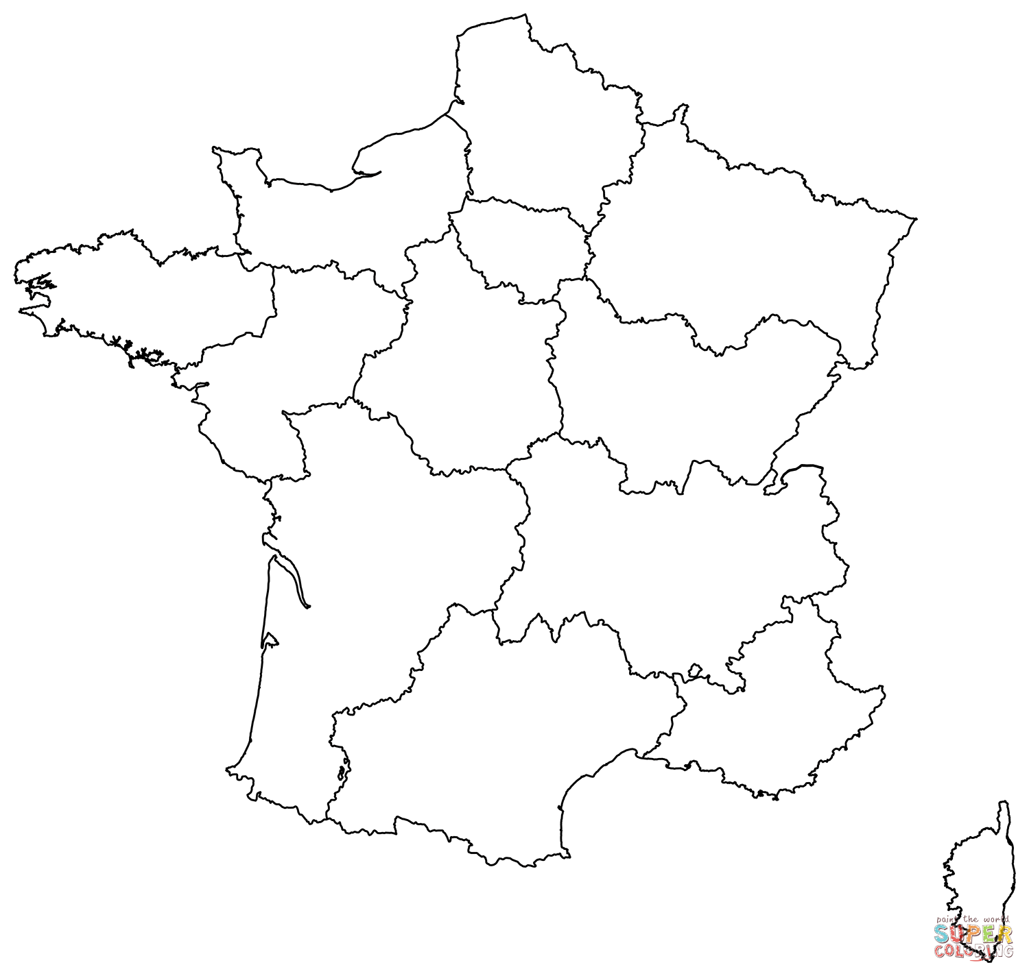 Outline map of france with regions coloring page free printable coloring pages