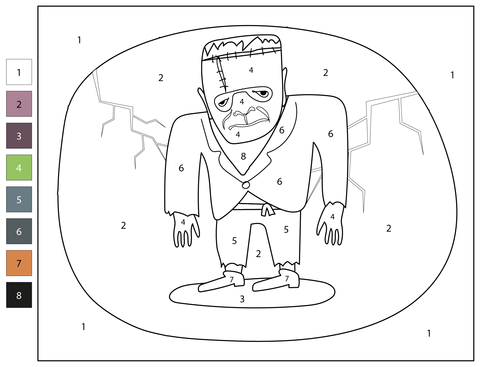 Frankenstein color by number coloring page free printable coloring pages