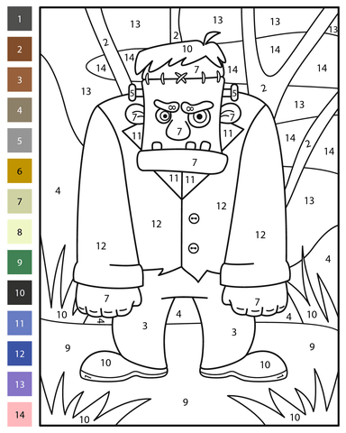 Frankenstein color by number free printable coloring pages