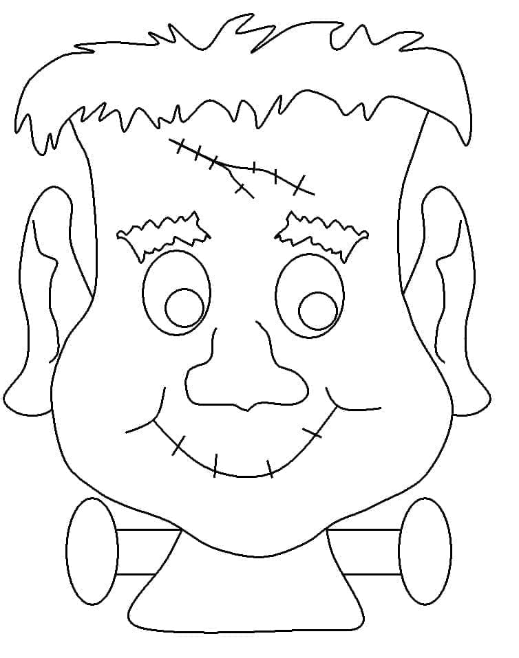 Smiling frankenstein head coloring page