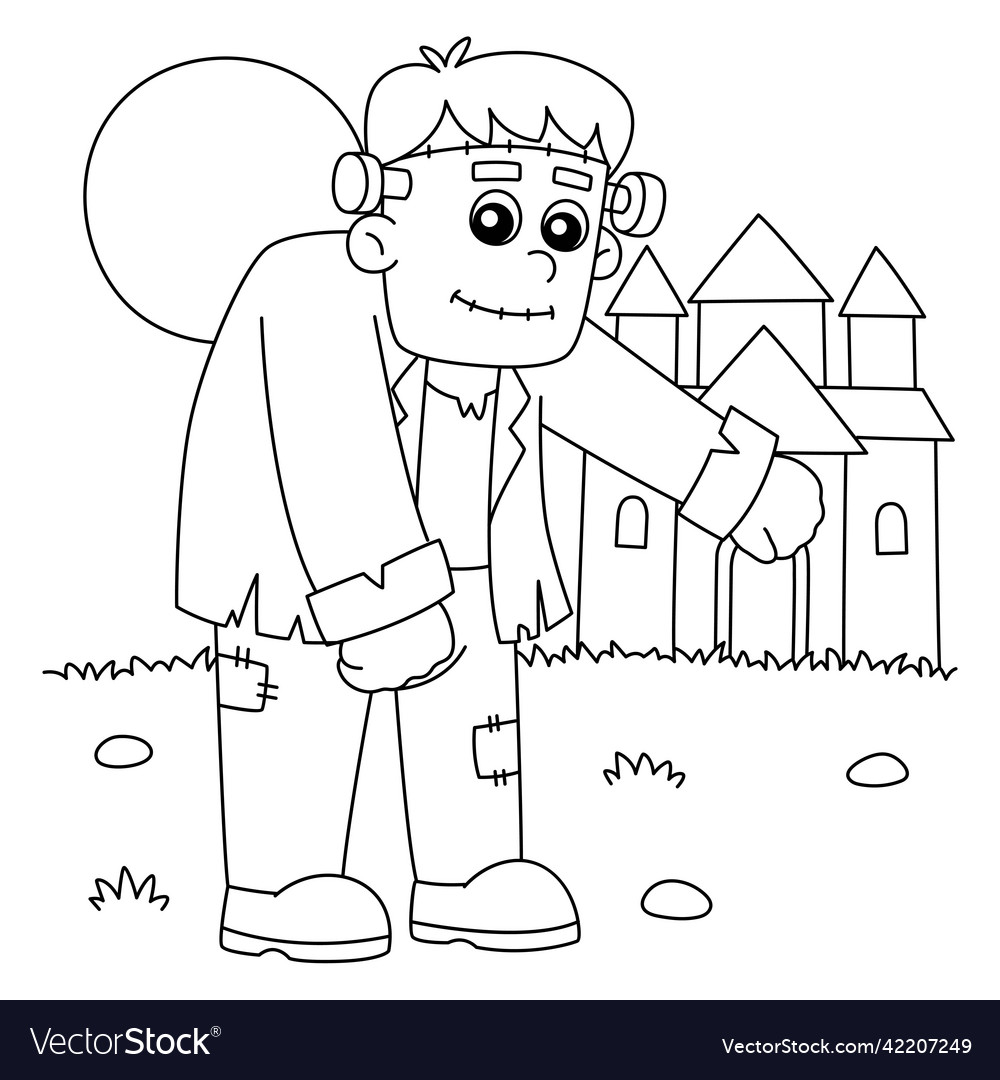 Frankenstein halloween coloring page for kids vector image