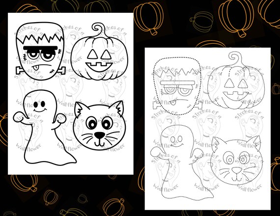 Halloween coloring pages halloween tracing pages pumpkin frankensteins monster ghost black cat