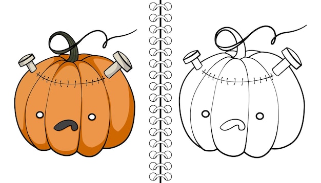 Premium vector frankenstein pumpkin coloring book outline and doodle cute pumpkin characters