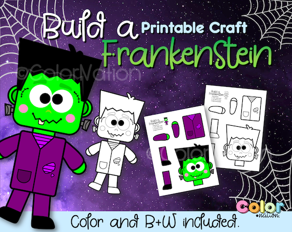 Build a frankenstein craft halloween printable craft for kids halloween coloring pages halloween paper craft fall classroom decor