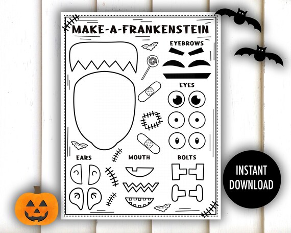 Halloween craft printable make a frankenstein cut and color cut and paste activity kids halloween crafts coloring craft school