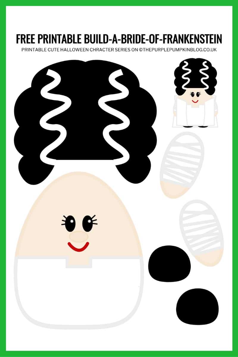 Build a bride of frankenstein free printable halloween paper craft