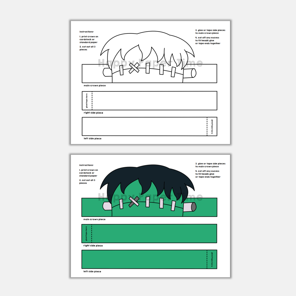 Frankenstein paper crown printable coloring halloween spooky craft activity made by teachers