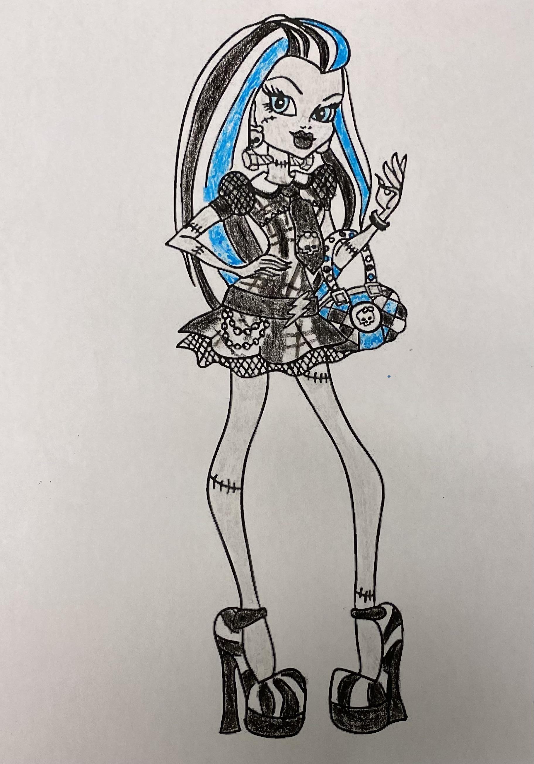 A frankie stein coloring page with reel drama colors pleted with cents crayons ð rmonsterhigh