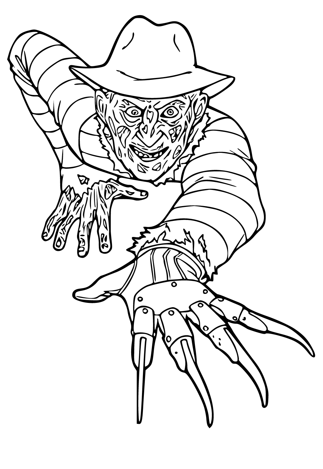 Free printable horror freddy krueger coloring page for adults and kids