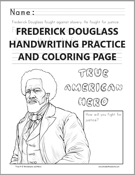 Frederick douglass handwriting and coloring page student handouts