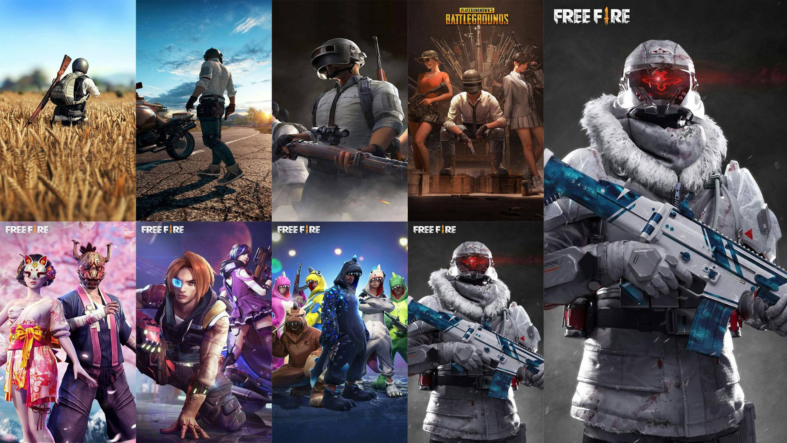 Download pubg vs free fire posters collage wallpaper