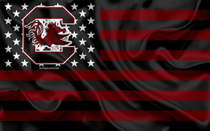 Download wallpapers south carolina gamecocks american football team creative american flag red black flag ncaa columbia south carolina usa south carolina gamecocks logo emblem silk flag american football for desktop free pictures