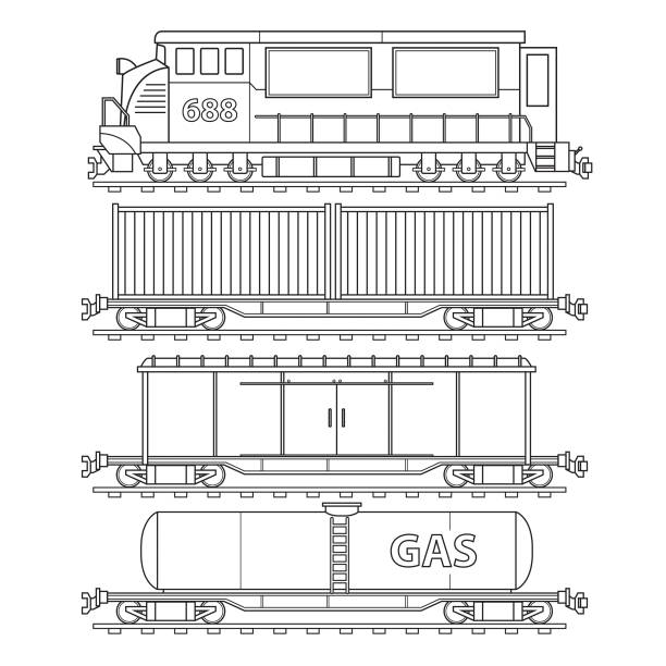 Lootive and trains transportation land vehicle only black and white for coloring page children book stock illustration