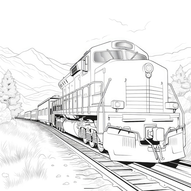 Premium ai image black and white coloring picture of a freight train