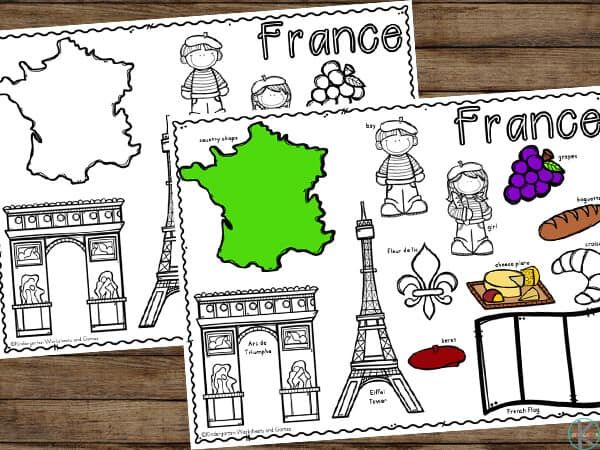 Free printable coloring sheet to learn about france for kids including map french flag eiffel tower aâ france for kids coloring pages coloring pages for kids