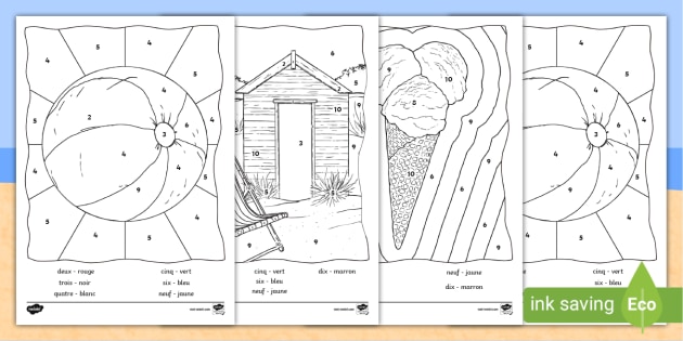 Ð french summer colour by number activity sheets