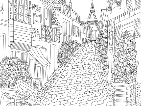 Paris coloring page france colouring page printable adult coloring sheet coloring book page for all ages