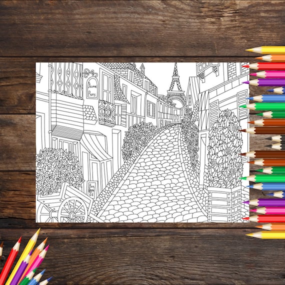 Paris coloring page france colouring page printable adult coloring sheet coloring book page for all ages