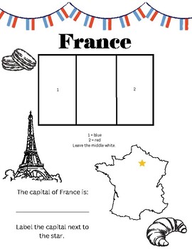 France map flag coloring sheet by happy camper education tpt