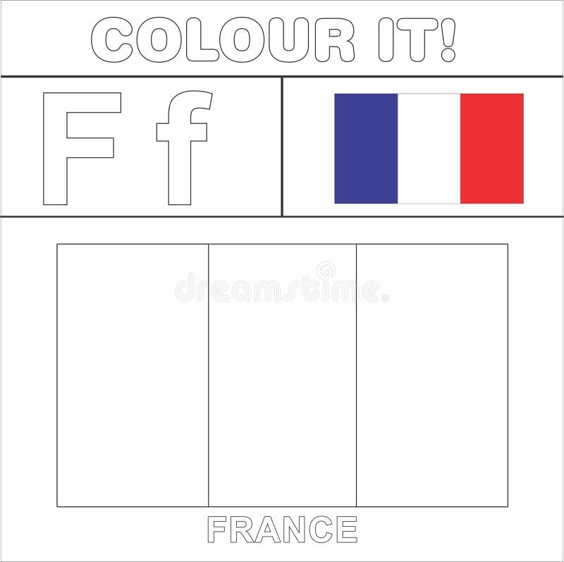 Colour it kids colouring page country starting from english letter f france how to color flag stock illustration