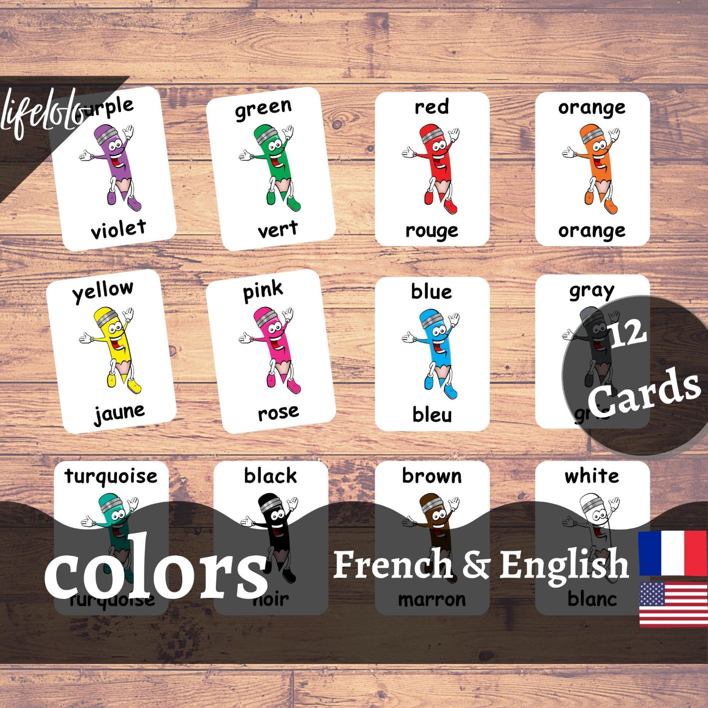 Colors french flash cards bilingual homeschool printable french printable download printable laminated cards cards