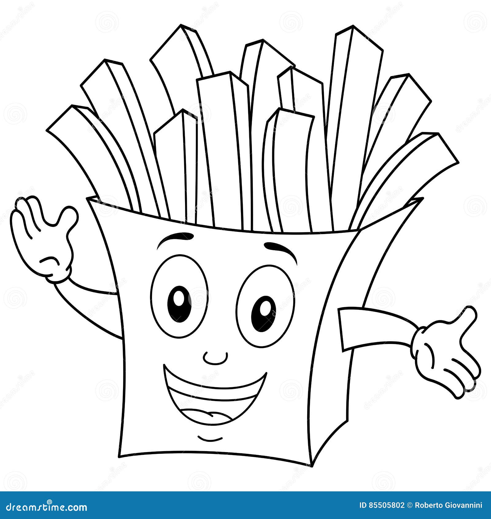 Coloring cute paper bag with french fries stock vector