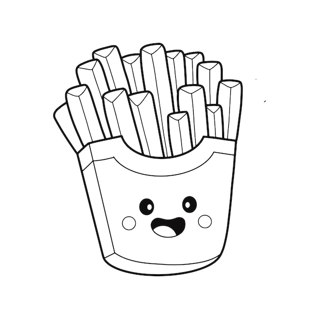 Premium vector french fries character coloring page illustration