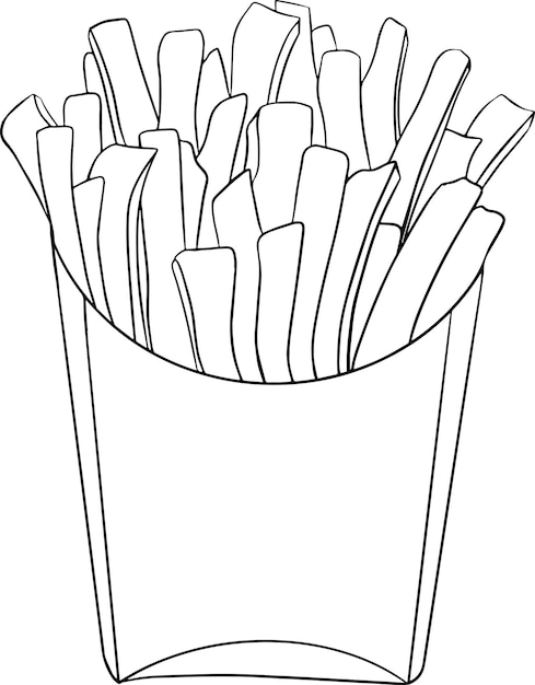 Premium vector french fries vector hand drawn fast food illustration coloring pages with food